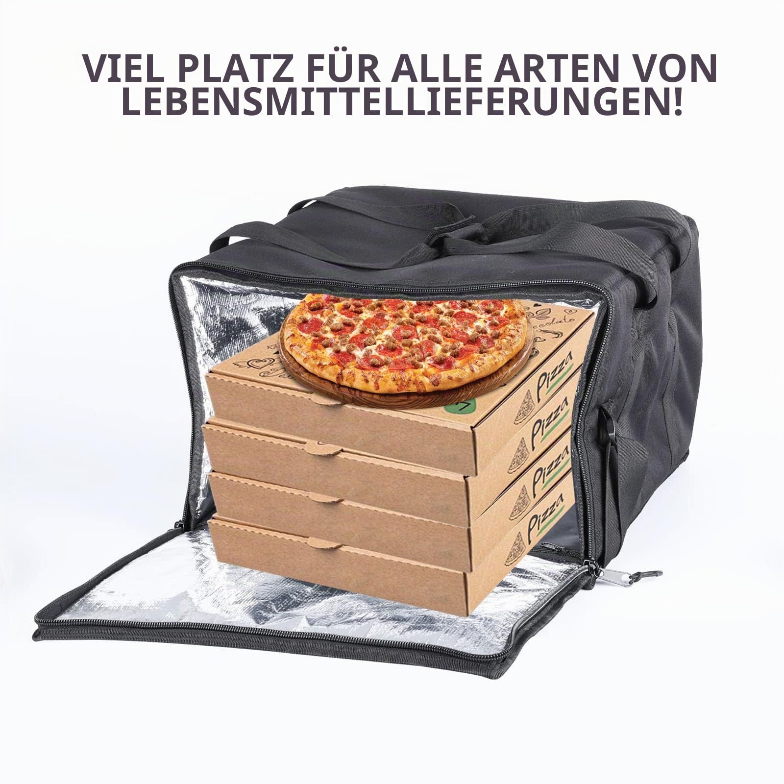 Groß Beheizte Isolierbox für Lieferungen - Isolierte Pizzaträger Liefertasche - 45 x 45 x 30 cm Kuchen Transportbox - Picknick Mittagessen Pizzakarton für den Transport