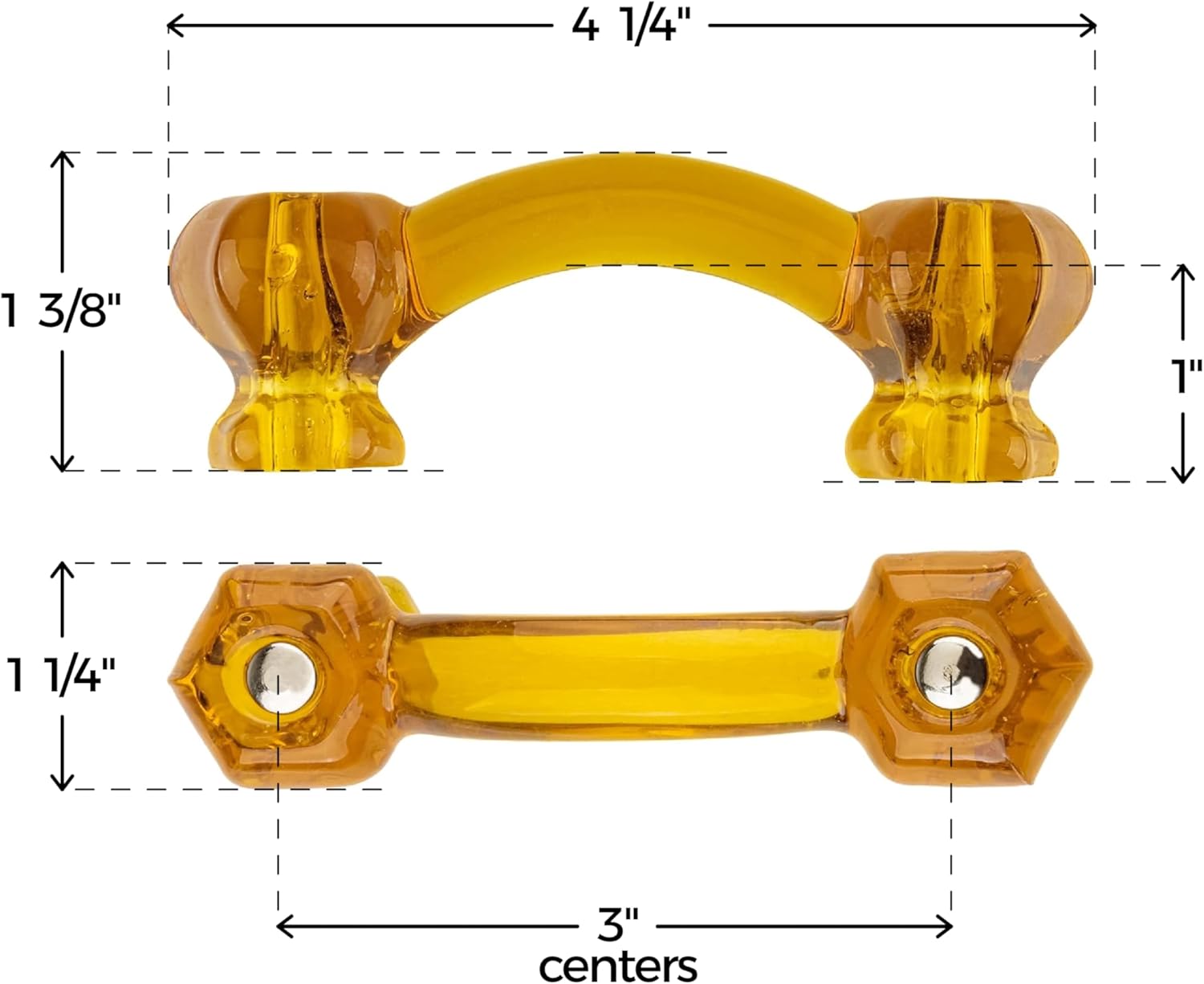 Depression Era Hexagonal Amber Glass Drawer Pull | Centers: 3" | Bridge Handle for Antique Cabinet Door, Dresser Drawer, Desk | Reproduction Furniture Hardware | GD10-GA (1)