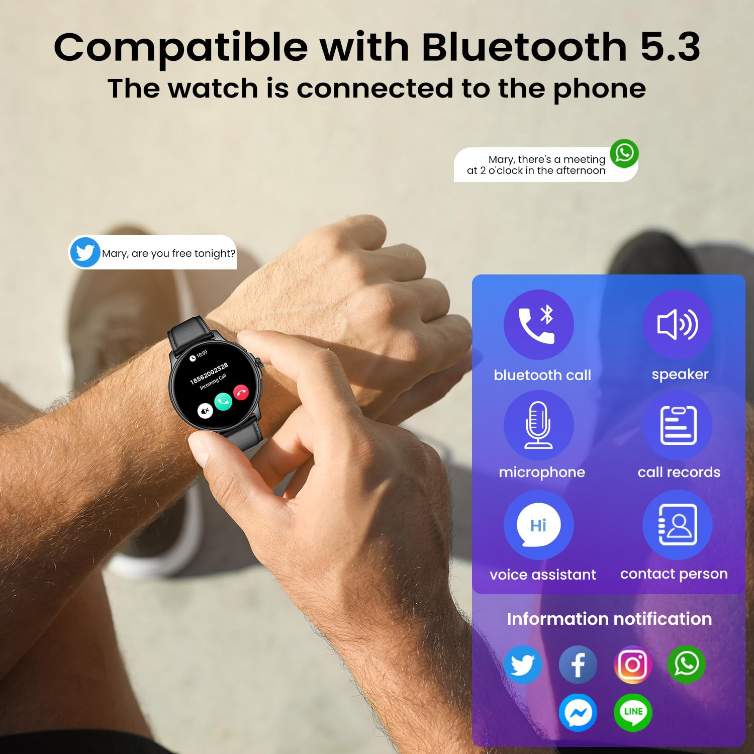 Orologio Smartwatch Uomo Smart Watch: 1.43" Intelligente Orologi con Chiamate Bluetooth Pressione Sanguigna SpO2 100+ modalità Sport IP68 Impermeabile Contapassi Compatibile Tracker per Android e iOS
