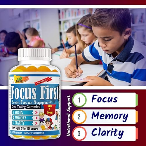 Miniatura 2 de Focus First - Enfoque, memoria, concentración y claridad para niños y adolescentes estudian la escuela, gran sabor gomitas para enfoque y atención