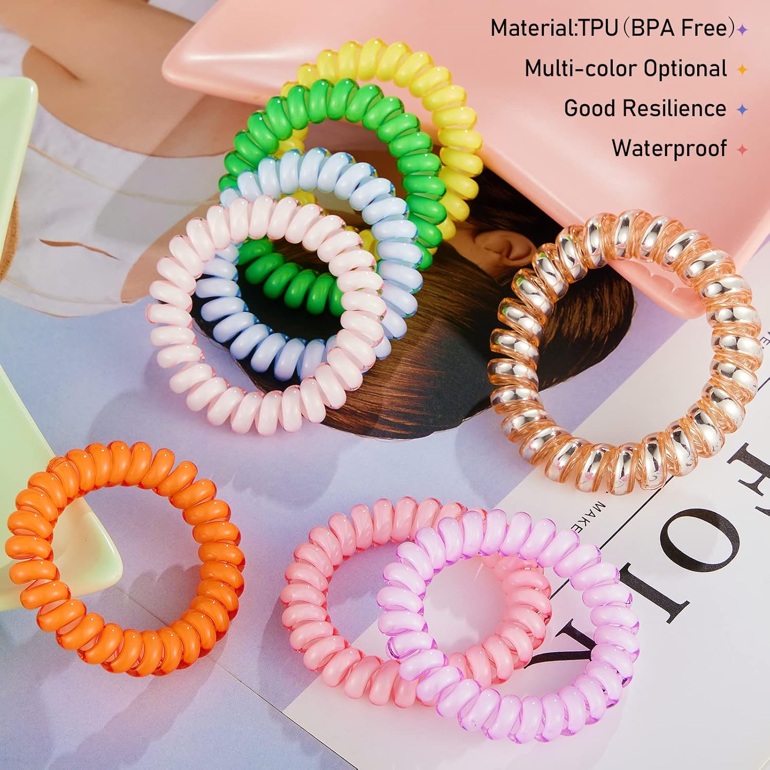 Spiral Hair Ties,DeaLott 30Pcs No Crease Hair Ties,Candy Color Phone Cord Hair Ties Coils,Spiral Bracelets,Elastic Coil Hair Ties Ponytail Holders Hair Accessories for Women Girls All Hair Styles : Beauty & Personal Care