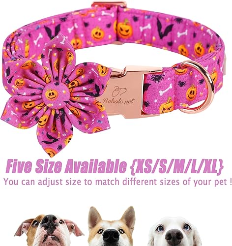 Miniatura 6 de Haloween - Collar para perro con corbata de flores, collares de perro de calabaza malvada morada para perros grandes, collar ajustable de algodón
