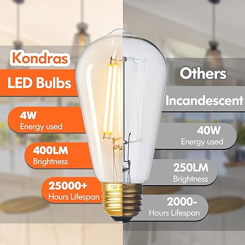 Miniatura 6 de Bombillas LED Edison vintage regulables, bombillas LED equivalentes a 4 W y 40 W, bombillas de filamento LED antiguas ST58, bombillas LED blancas