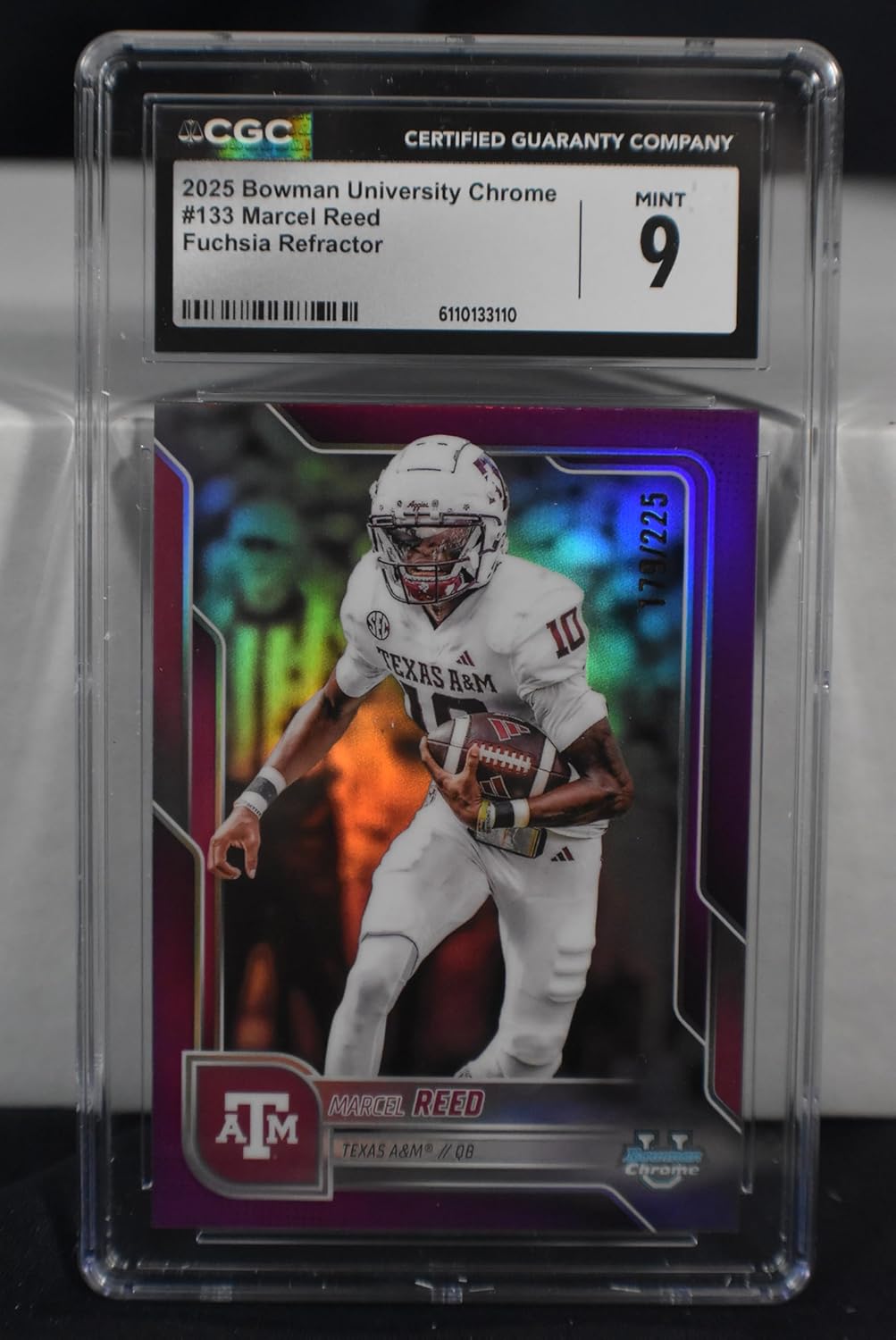 MARCEL REED 2025 Bowman Chrome University Football #133 FUCHSIA REFRACTOR PARALLEL Rookie Card RC #179 of only 225 Made! CGC Graded Mint 9 Texas A&M Aggies