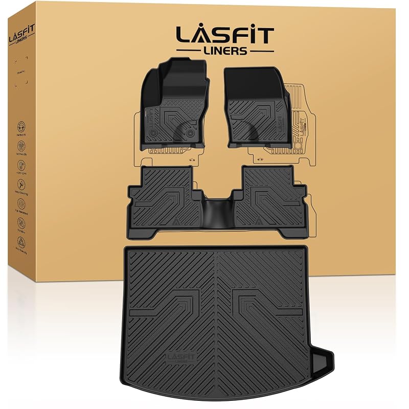Tapetes automotivos LASFIT para Ford Escape 2013–2019, 1ª e 2ª fileiras e porta-malas, piso de carga na posição inferior, kit com 4 peças