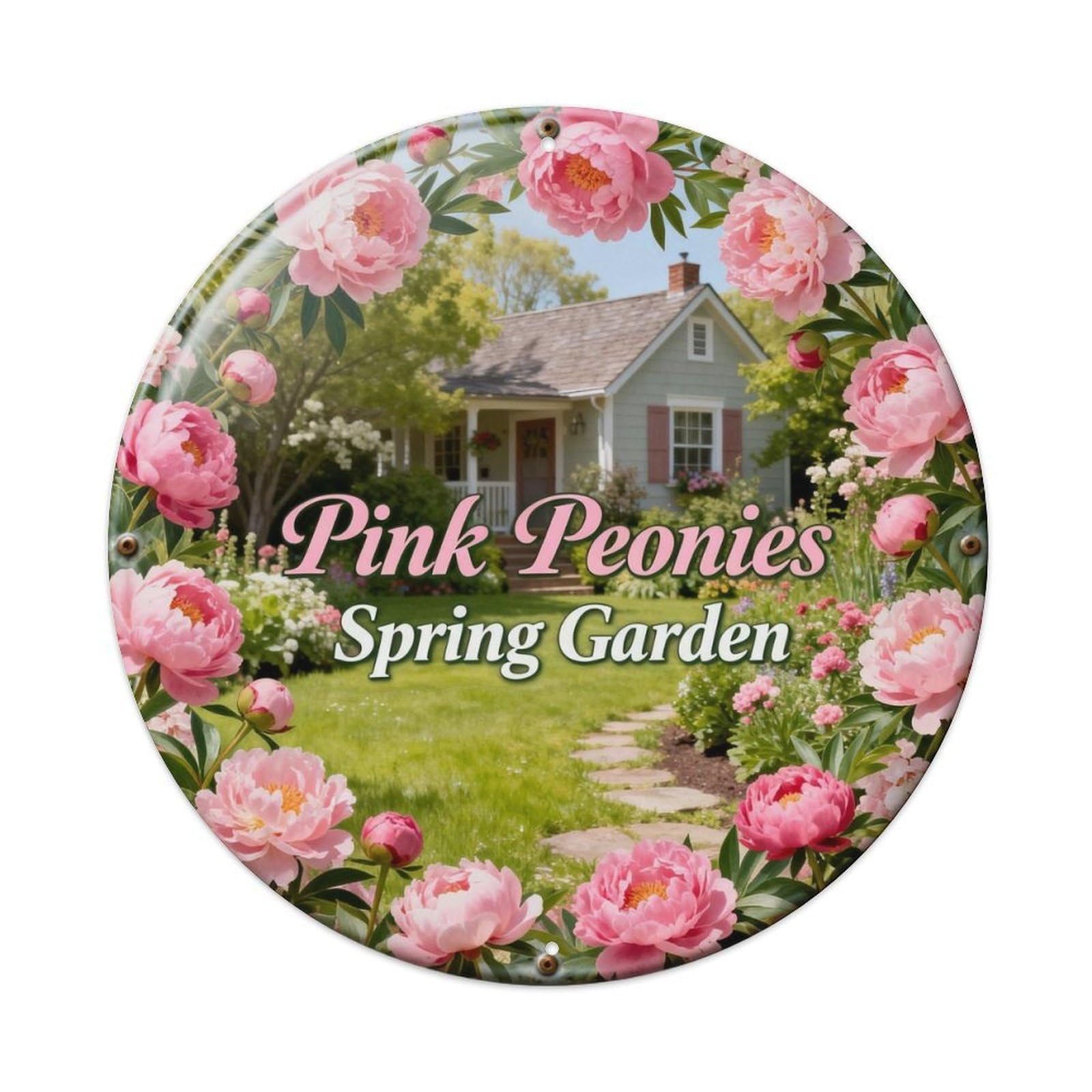 Pink Peonies Spring Garden Metal Tin Sign Plaque