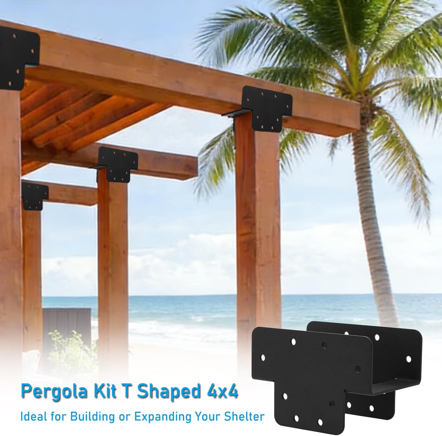 2Pcs Pergola Bracket Kit 3 Way DIY Woodworks Gazebo Brackets Kit, Pergola Kit T Shaped 4x4 (Actual 3.5"x3.5") for Patio Pergolas or Outdoor Structures (Black)