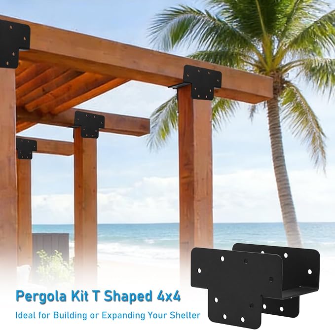 4 Piezas Soportes en T para Vigas 4x4 Pergola Negro miniatura 7