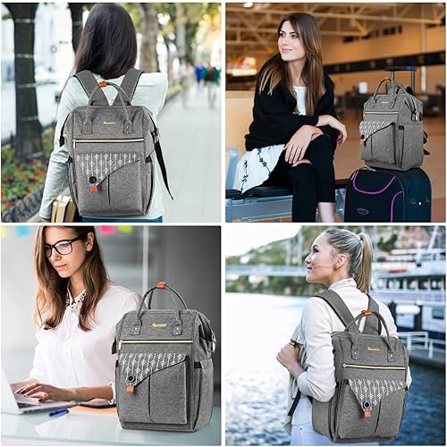 Miniatura 6 de MOMUVO Mochila para computadora portátil para mujer, bolsa para laptop de 15.6 pulgadas, mochila de trabajo con puerto de carga USB, mochila