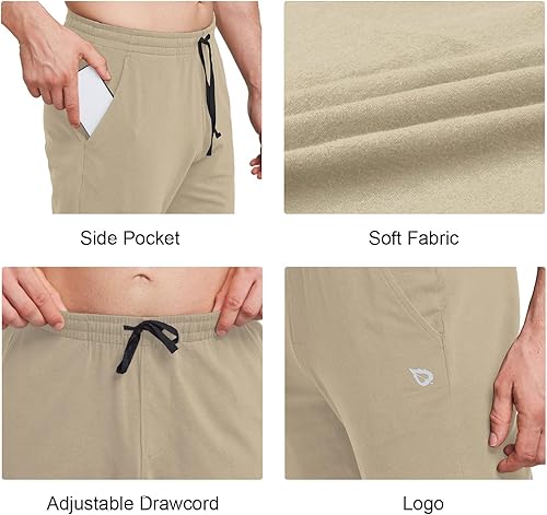 Miniatura 5 de Baleaf - Pantalones de algodón para hombre, para yoga, descanso, pijama, informal, con parte inferior abierta, pierna recta, elásticos, con bolsillos