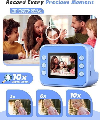 Miniatura 5 de Cámara de impresión instantánea para niños, cámaras de video digital 1080P, regalos de cumpleaños de Navidad, juguetes para niños de 3 a 12 años,