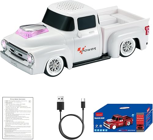 WS-538 Retro Pickup Truck Bluetooth Replica Altavoz - Altavoz inalámbrico portátil modelo de coche con FM, TWS, luces LED de fiesta, reproducción