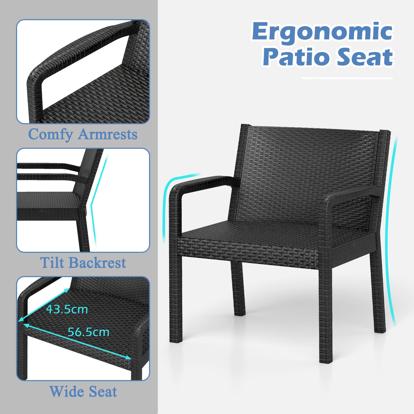 LIFEZEAL Juego de Mesa y Sillas de Jardín 3 Piezas con Asiento Ergonómico | Muebles de Patio Modernos, Mesa y 2 Sillones de Mimbre para Jardín Piscina Terraza PP Resistente