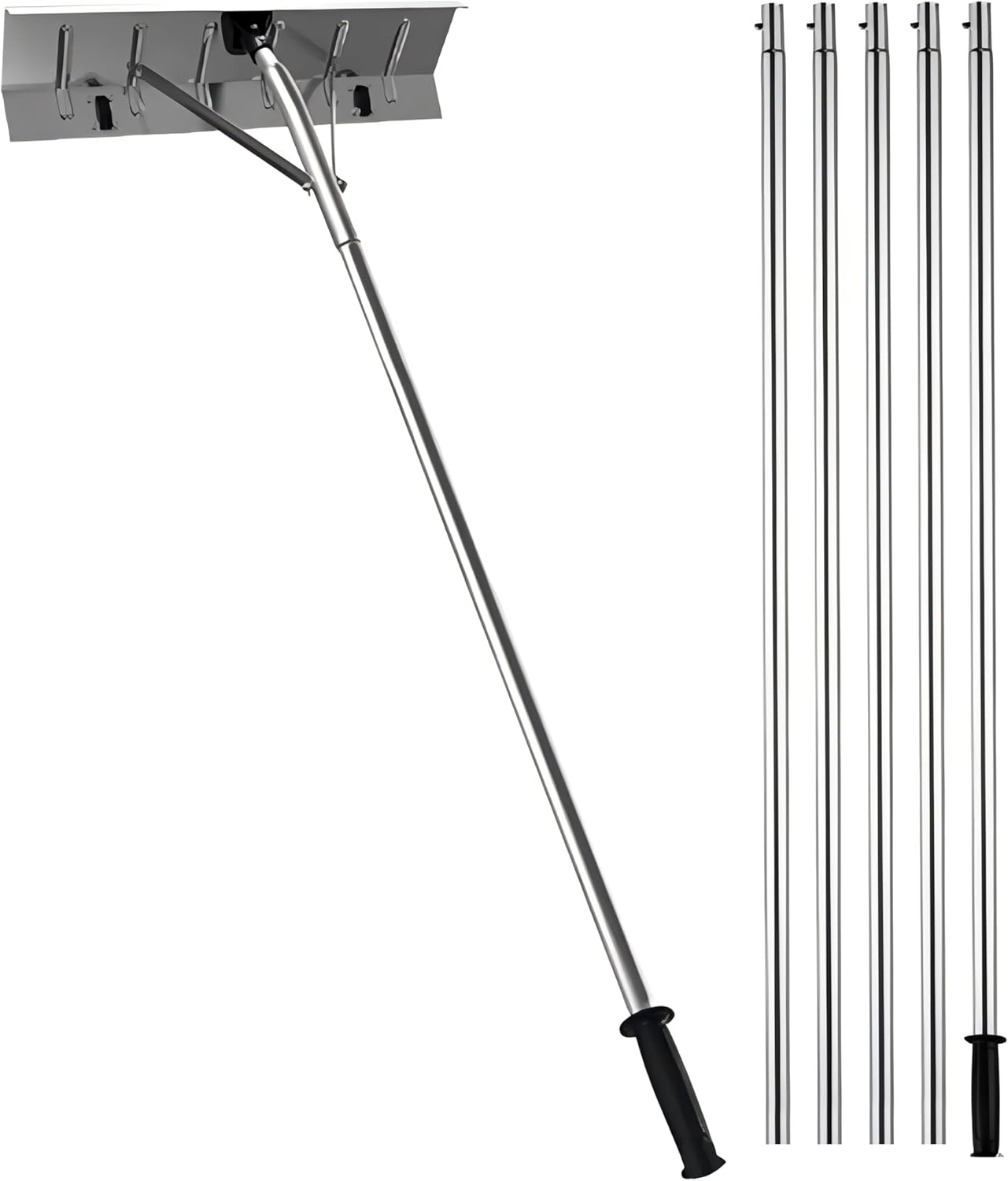 Snow Rake, Extendable Aluminum Roof Rake, 20ft Easy Assembly with Anti-Skid Handle, Ideal for Snow Removal and Wet Leaves