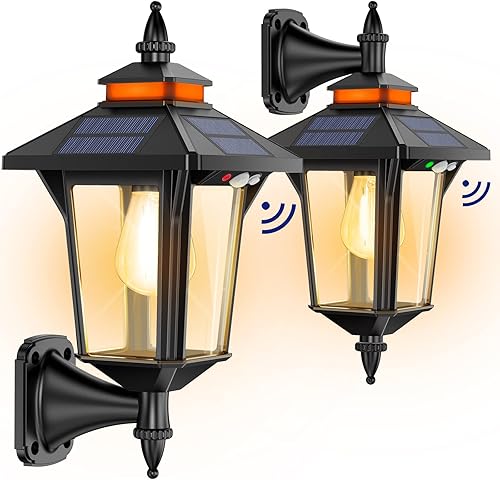 Aqonsie Luces solares para porche al aire libre con 3 modos de iluminación y sensor de movimiento, elegantes luces solares de granero para