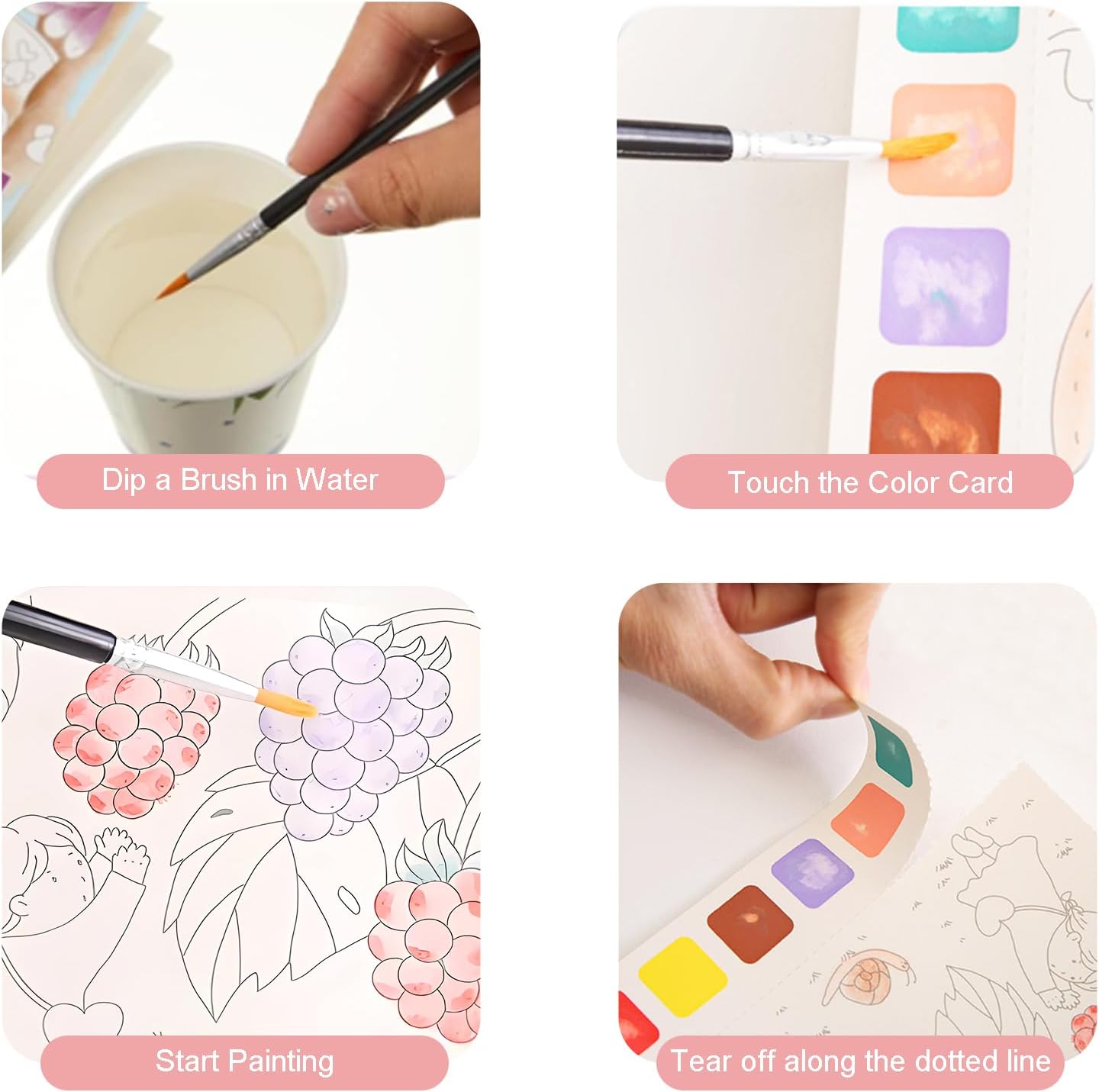 AWANKOU Paint with Water Coloring Books for Kids, 3 PCS | 60 Pages Watercolor Painting Sets for Kids Ages 4 5 6 7 8+, Arts Crafts Drawing Gift for Boys Girls - Fairy Tail, Dream Ocean& Forest Animals - Image 2