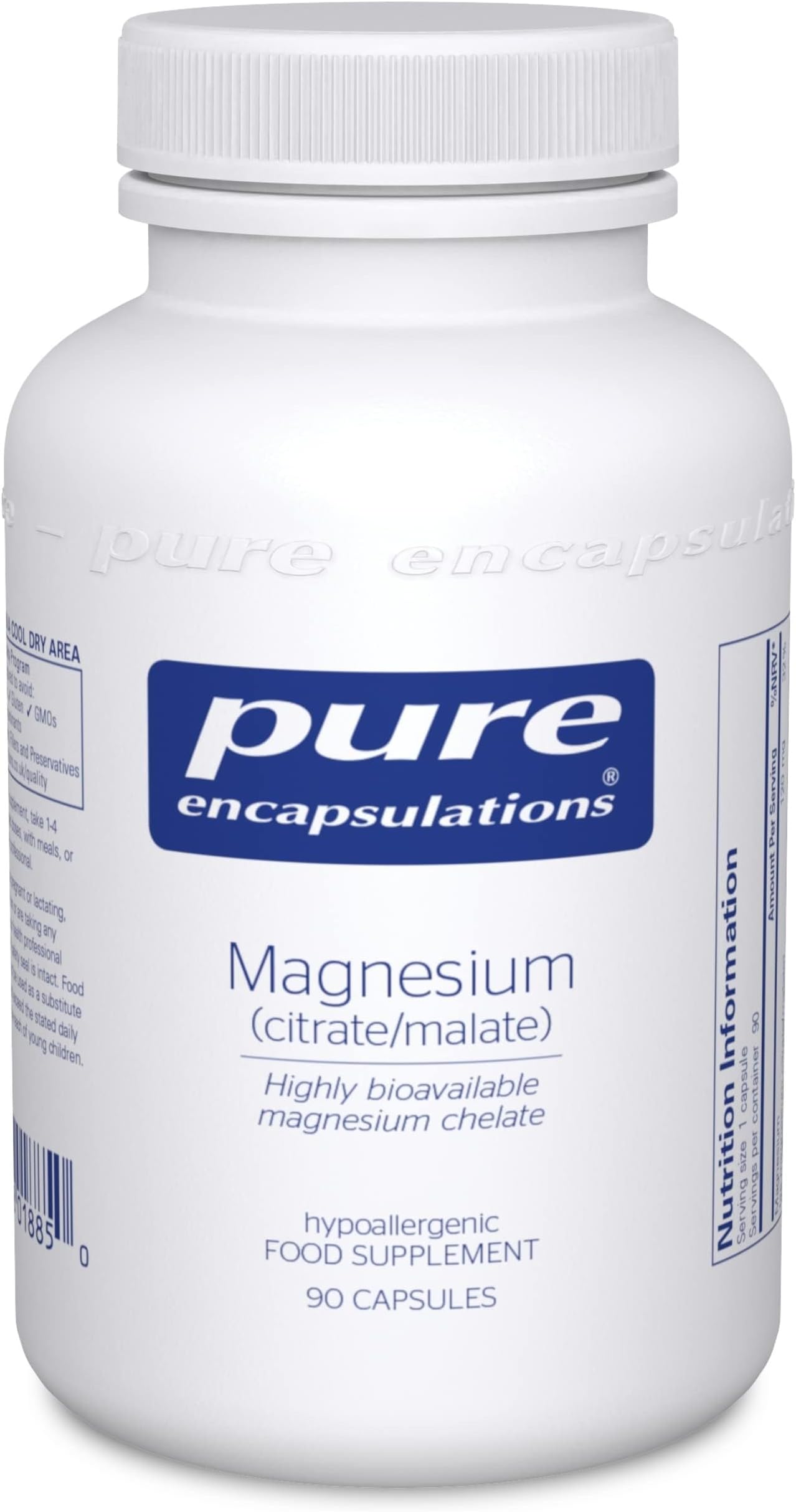 Magnesium (Citrate/Malate) 120mg - Highly Bioavailable Magnesium Chelate - 90 Capsules