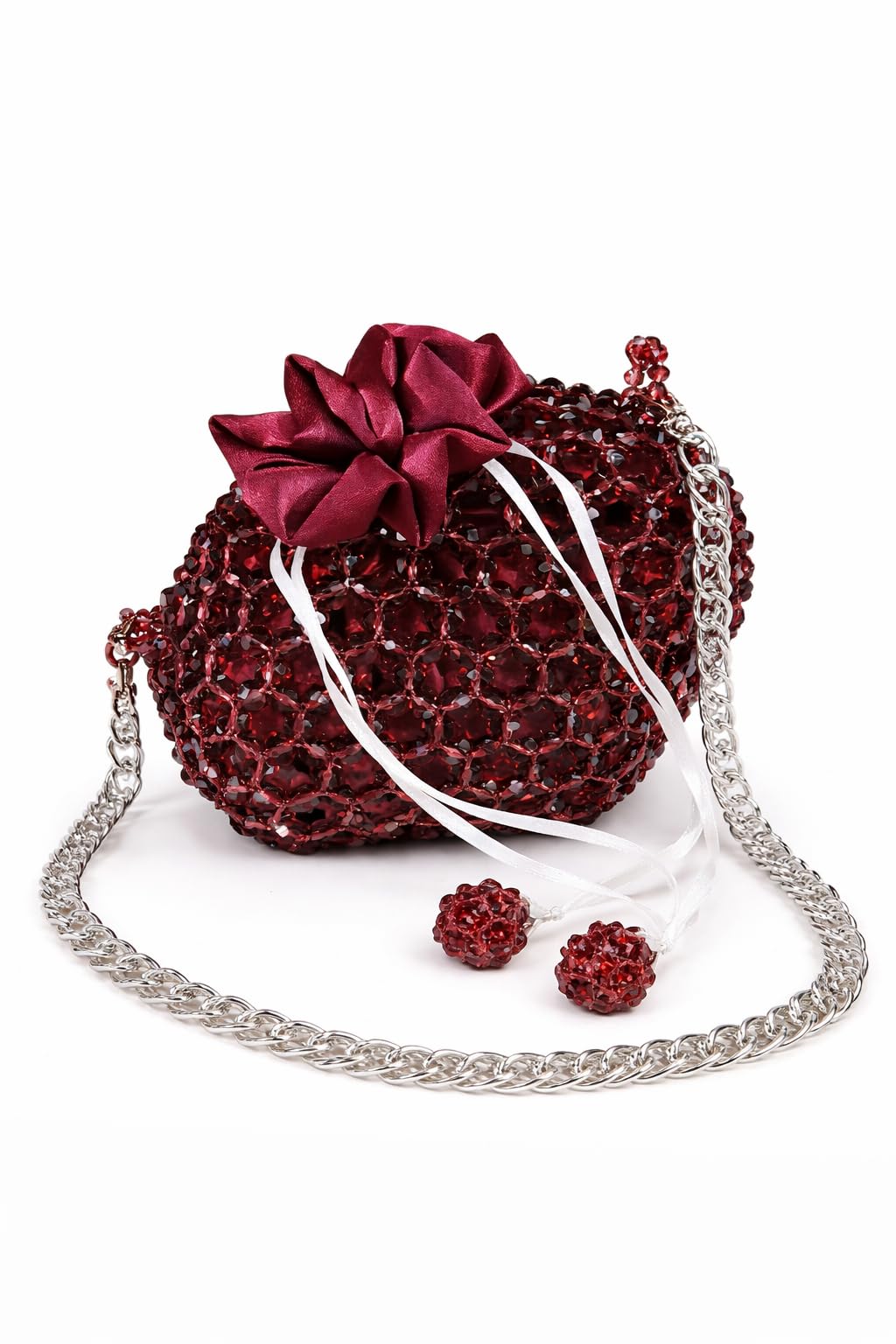 INCIHAN Handmade Beaded Clutch Bag for Women | Bridal Crystal Evening Purse | Party Sling Bag with Chain Strap (Wine, Medium)-image-14