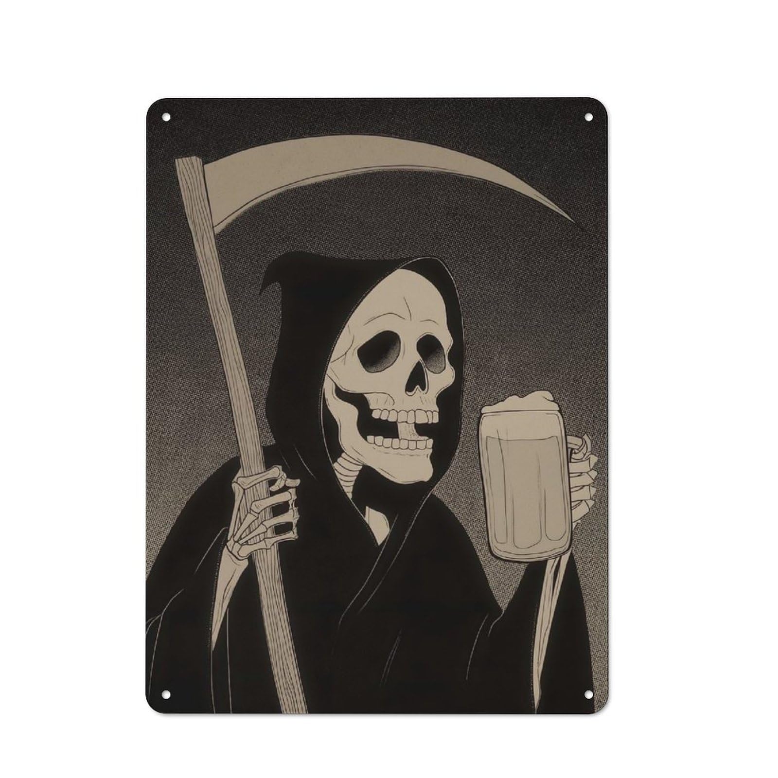 Junmoney Style-3 Grim Reaper With Beer Loft Style Metal Wall Decor 40X30cm, Decorative Metal Plaque For Loft, Studio, Office Or Creative Room