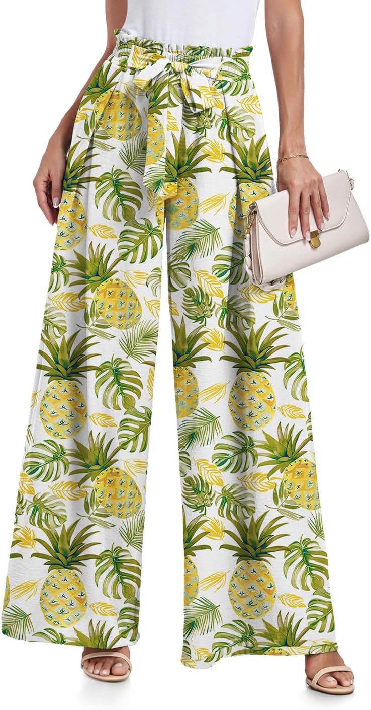  Wide Leg Pants for Women High Waisted Palazzo Pants Work Casual Flowy Tie Knot Trousers with Pockets