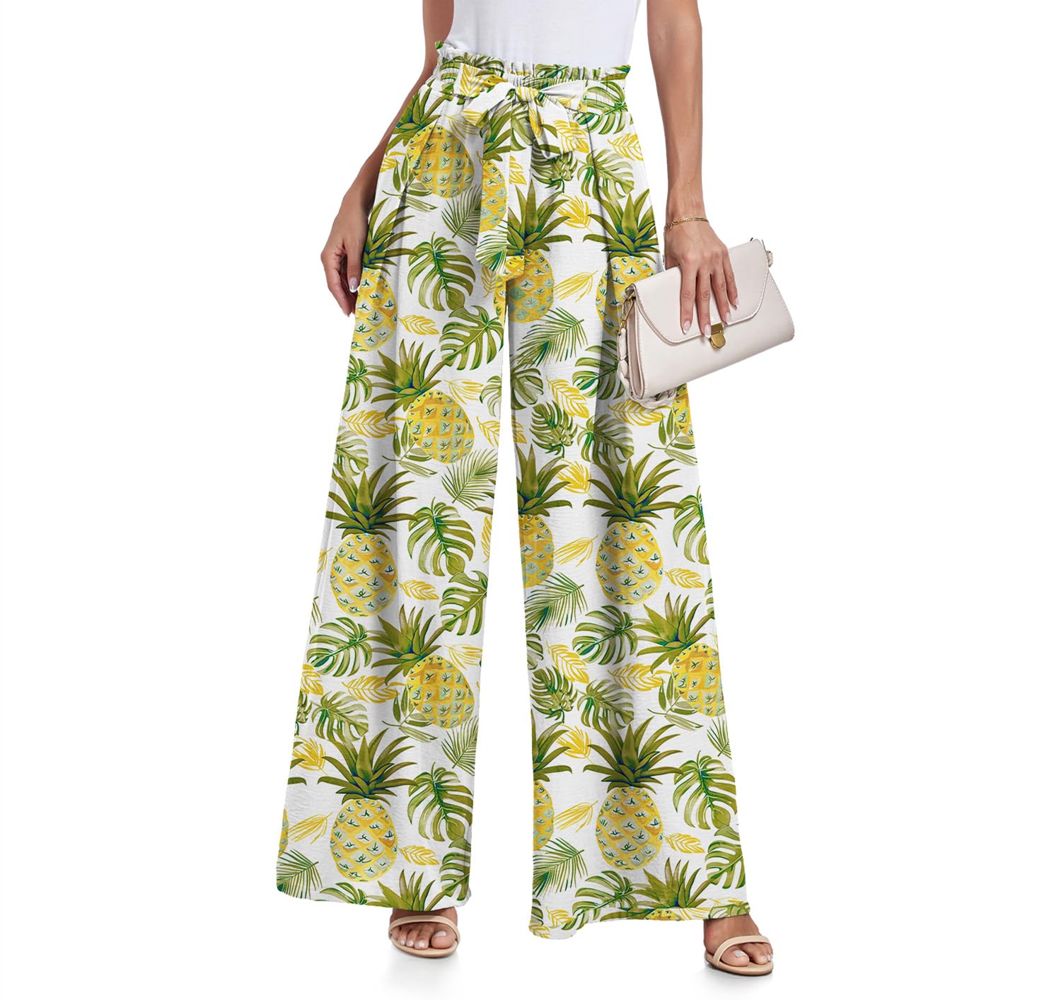 Lepunuo Wide Leg Pants for Women High Waisted Palazzo Pants Work Casual Flowy Tie Knot Trousers with Pockets