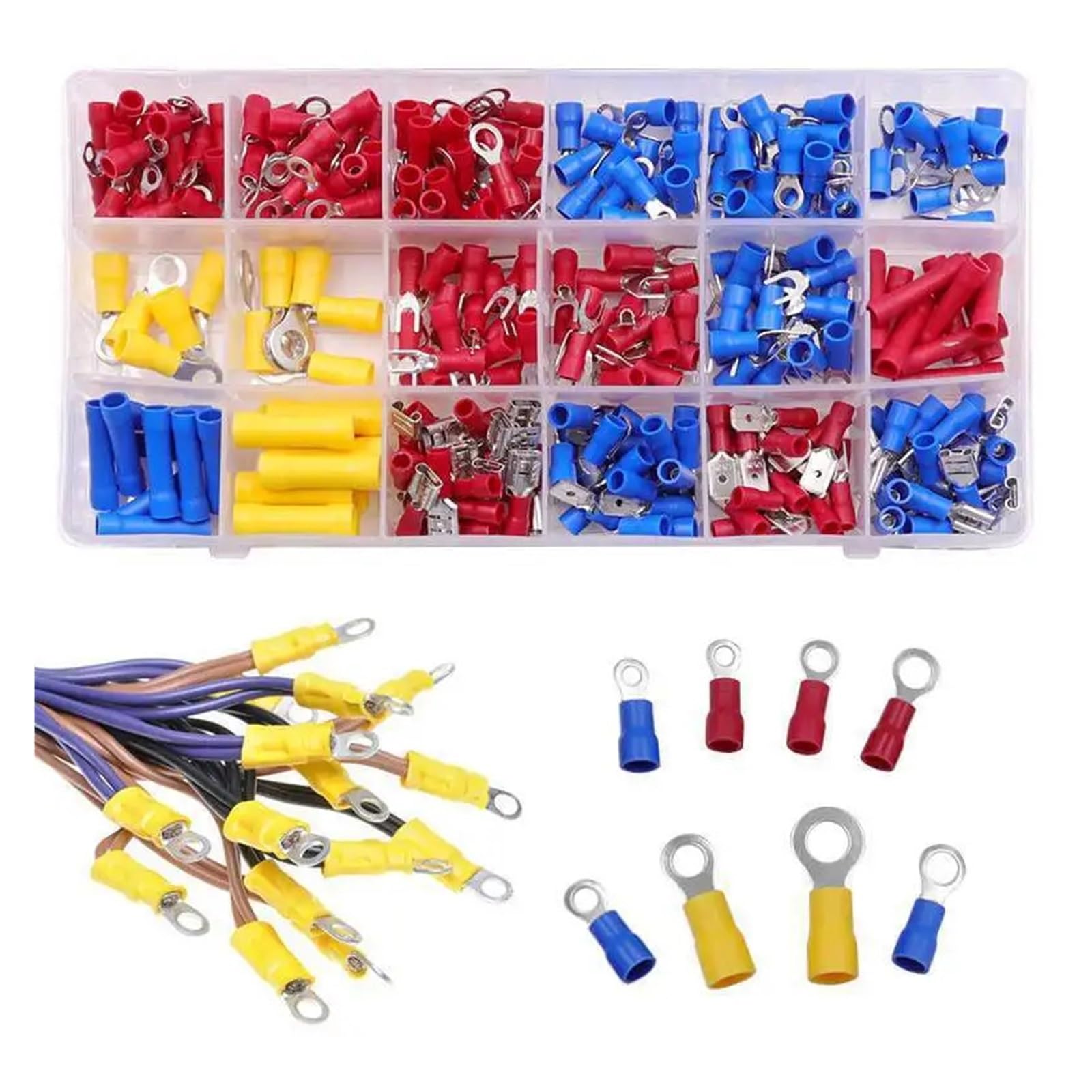 Kit de terminales eléctricos macho y hembra con cabeza de bala de pala redonda, terminales de engarzado aislados en caja surtida, 300 Uds.
