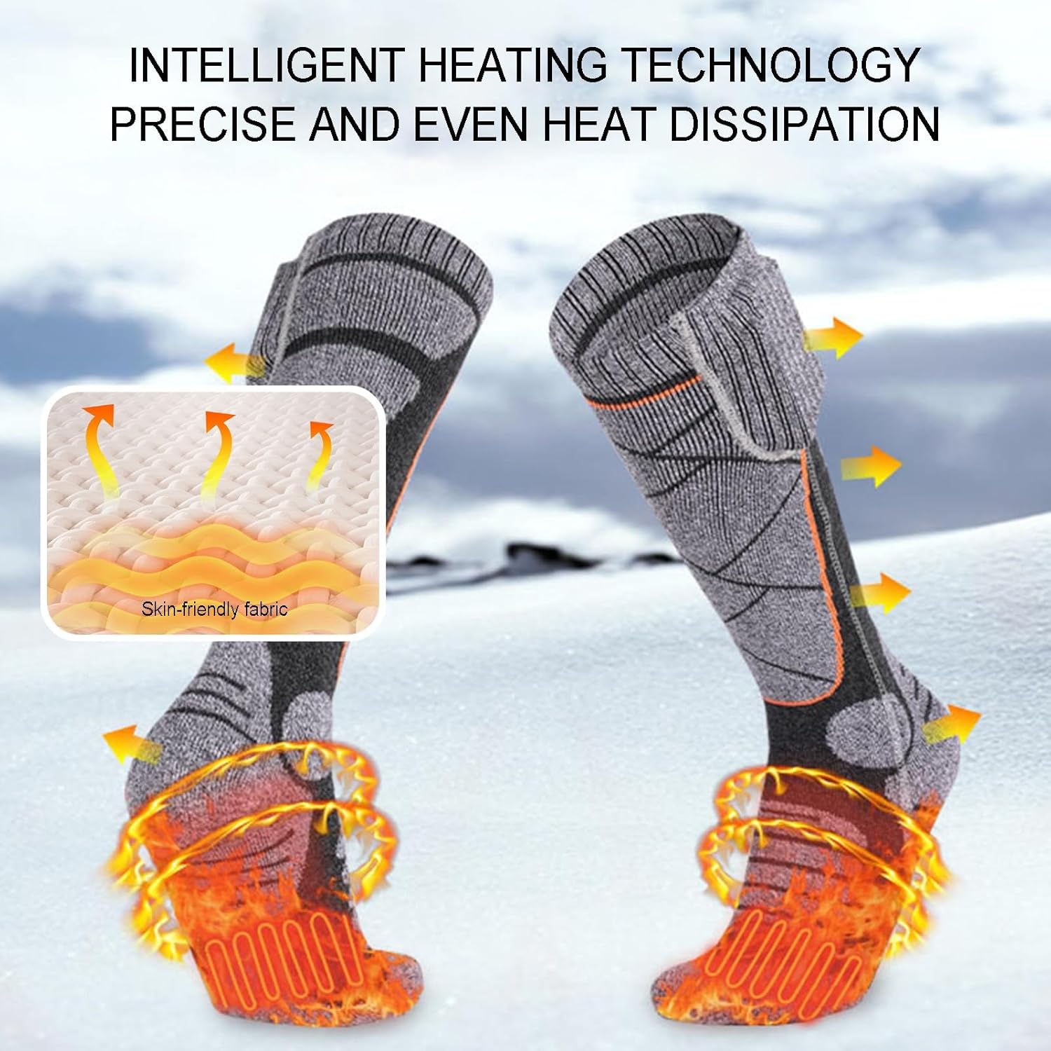 Heated Socks Rechargeable,Heated Ski Socks with Remote Control,3 Heating Levels,5000mAh Battery Powered,Foot Warmer for Cold Weather Hunting Hiking Fishing Cycling