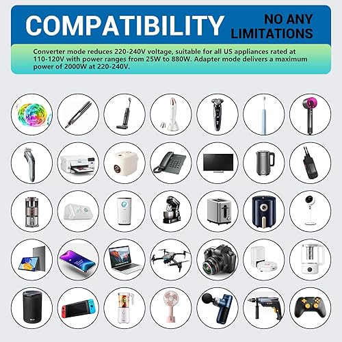 Miniatura 6 de Convertidor de viaje convertidor de voltaje convertidor de voltaje que reduce 220 voltios a 110 voltios para su uso en más de 200 países, incluidos