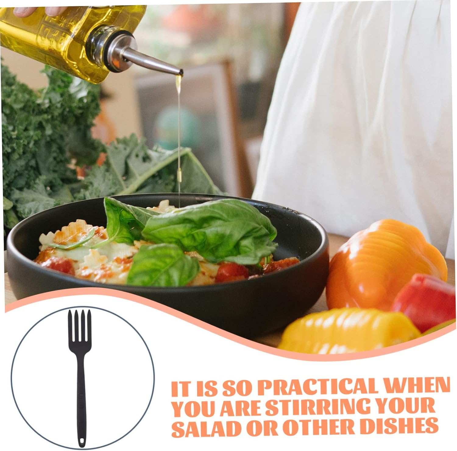 SHOWERORO 2pcs Ergonomic Food Fork Pasta Server Fork Reusable Cooking Utensils Large Salad Mixing Kitchen Supply