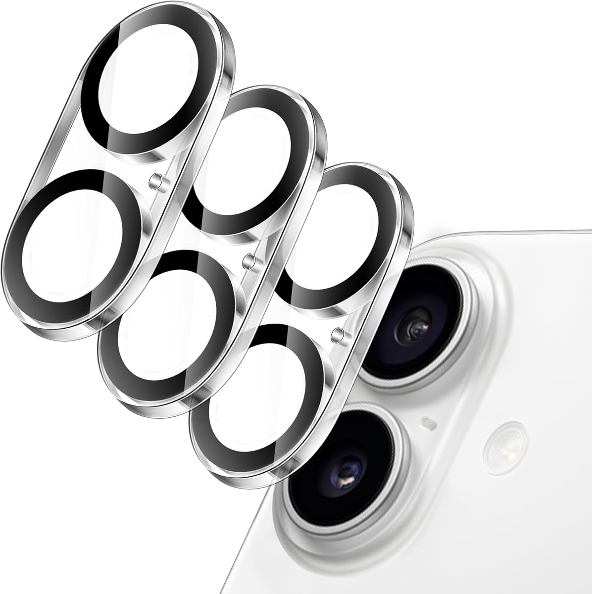 Protector de lente de cámara JETech para iPhone 16/16 Plus, paquete de 3 | Vidrio templado 9H, HD transparente, protección antirrayas, compatible con Night Shot, compatible con estuches