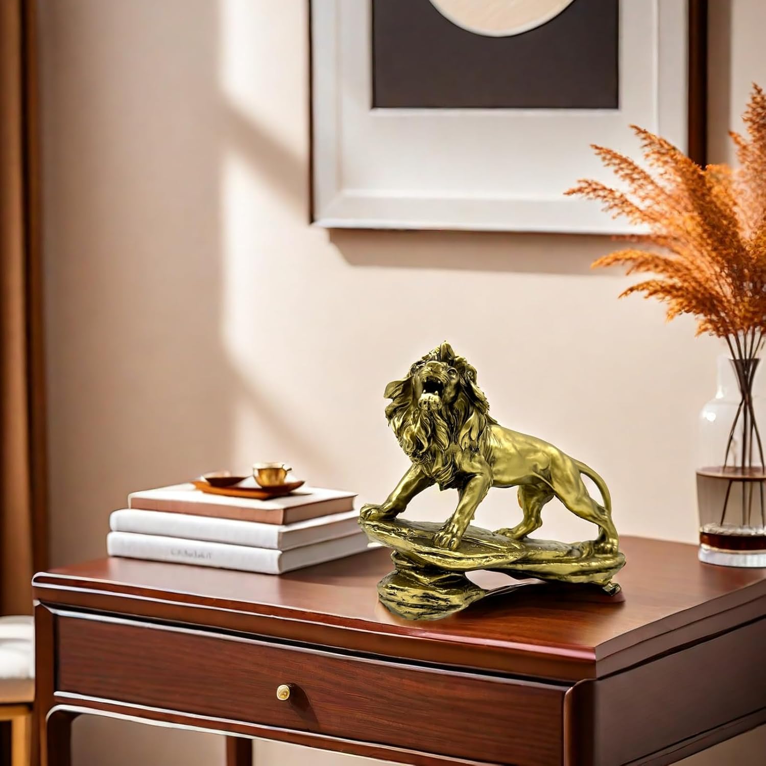 Strong Lion Statue Figurine Sculpture Resin Collectible Gifts for Lion Lover Office Home Decor Desk Accessories Decoration Garden Figurines Outdoor Decor Gold - Image 4