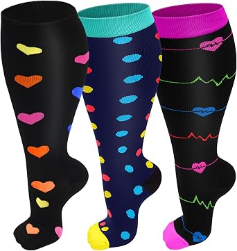 Refeel 3 Packs Plus Size Compression Socks Wide Calf For Women & Men - Large Size Knee High Support Stockings For Medical...