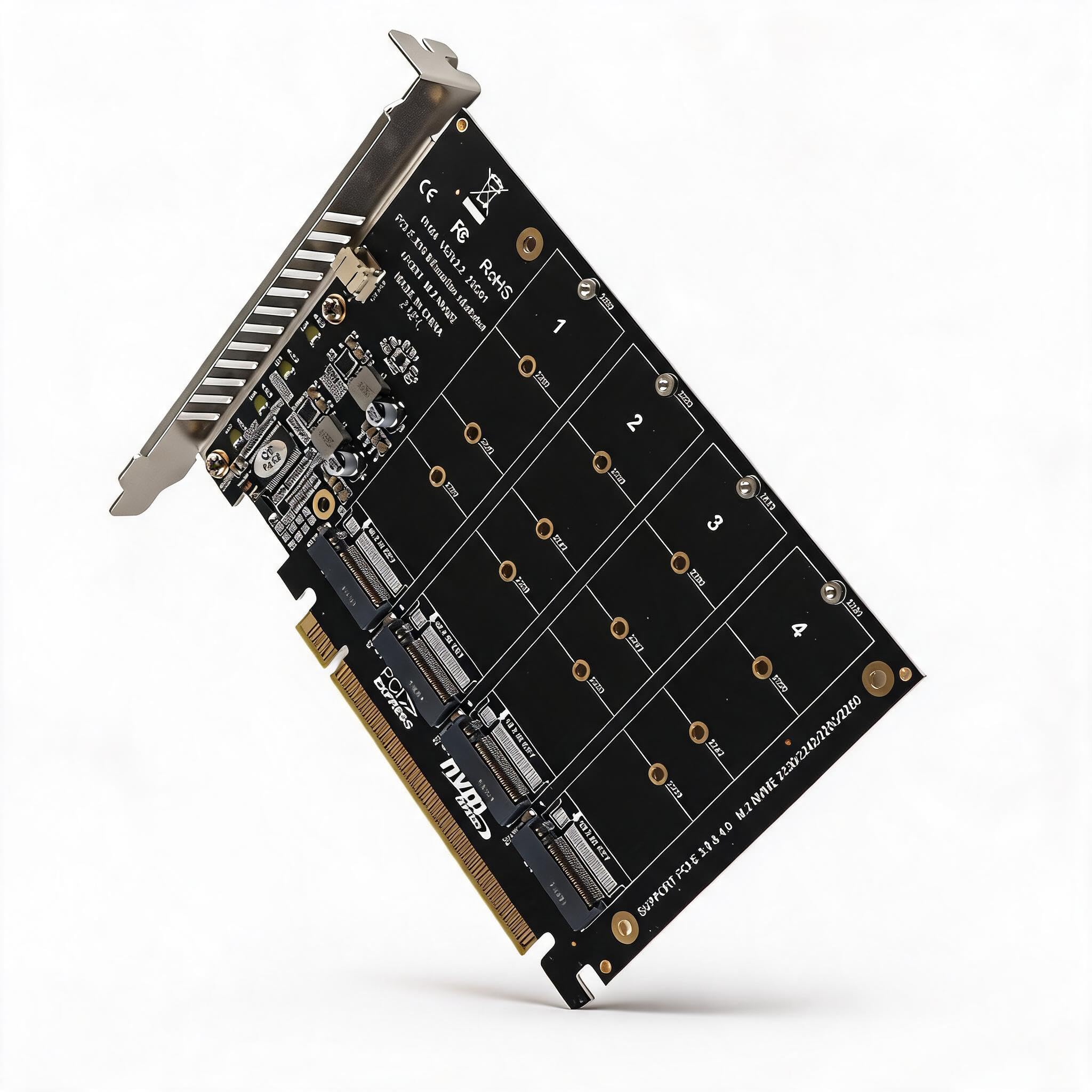 Adaptador M.2 NVMe a PCIe X16, 4 Puertos M.2 NVMe SSD a PCIE X16 Tarjeta Expansión Lector Convertidor Disco Duro Clave, Compatible con PCIE Split o Raid