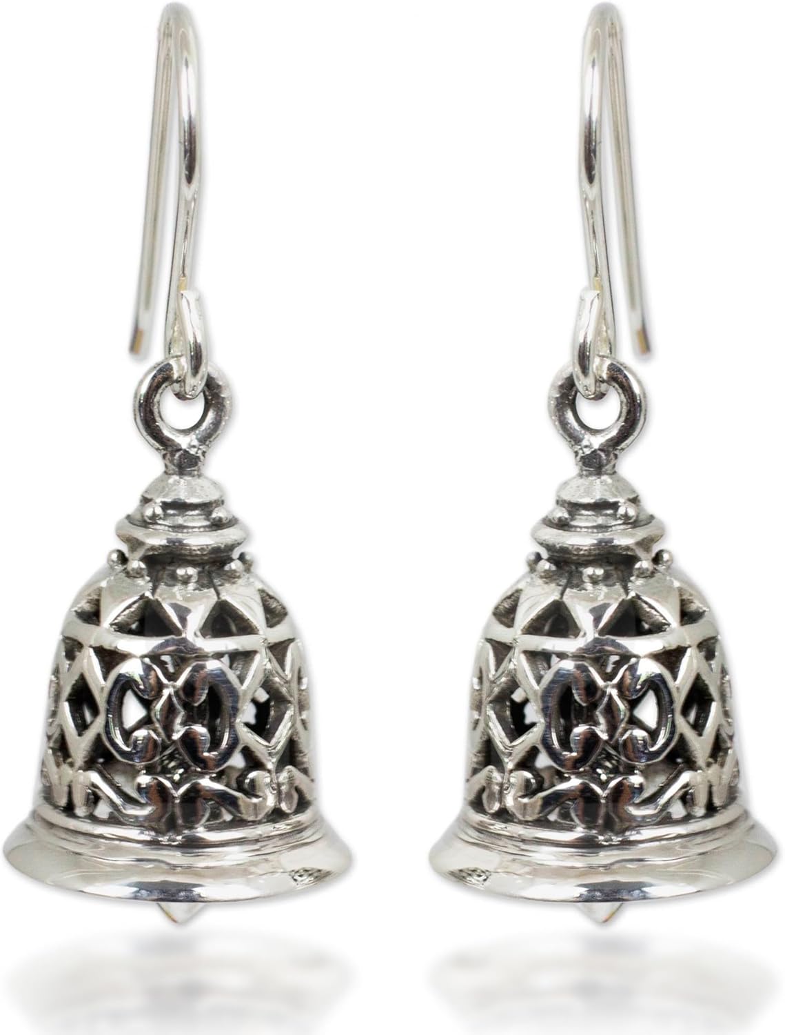 NOVICA Handmade Sterling Silver Earrings | Fair Trade Dangle | Artisan Crafted | Long French Hook Wire | Vintage | Hypoallergenic Drop | Temple Bell |Thailand 1.2 in L x 0.4 in W x 0.4 in D
