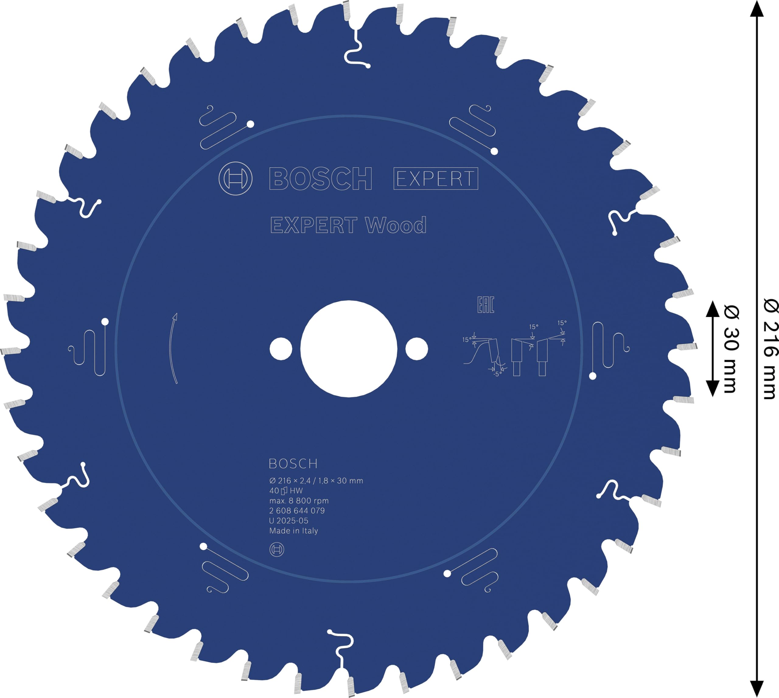 Bosch Professional 2608644079 - Disco de sierra circular CSB Expert madera: 216x30x40D neg