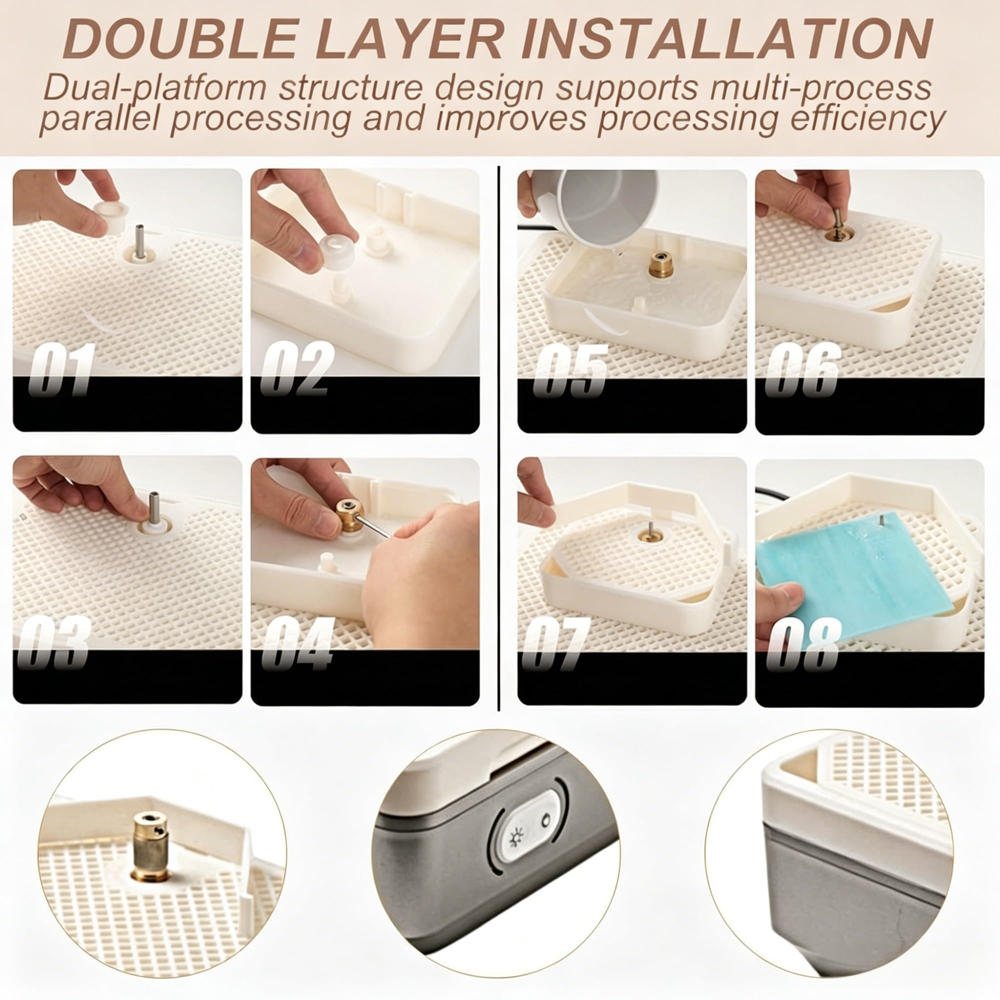 Amoladora de vidrio a doble capa 4000 RPM, máquina de lijado para vitral con alimentación automática de agua, 4 brocas diamantadas, para taladrado, acabado de bordes y proyectos DIY artísticos