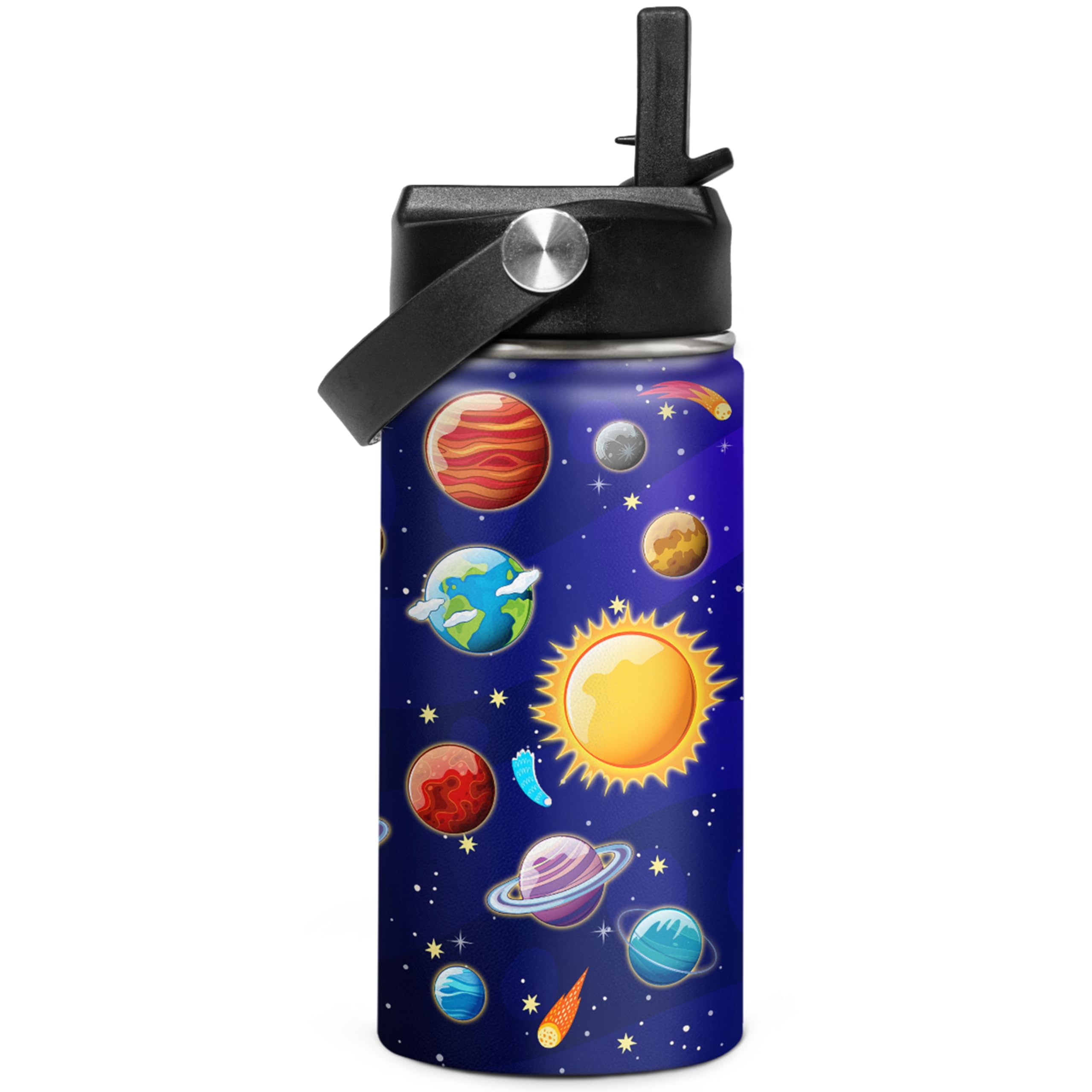 SANDJEST Kids Water Bottle Solar System Water Bottles 12oz with Straw Insulated Stainless Steel Travel School Tumbler Double Wall Vacuum Cup for Girls