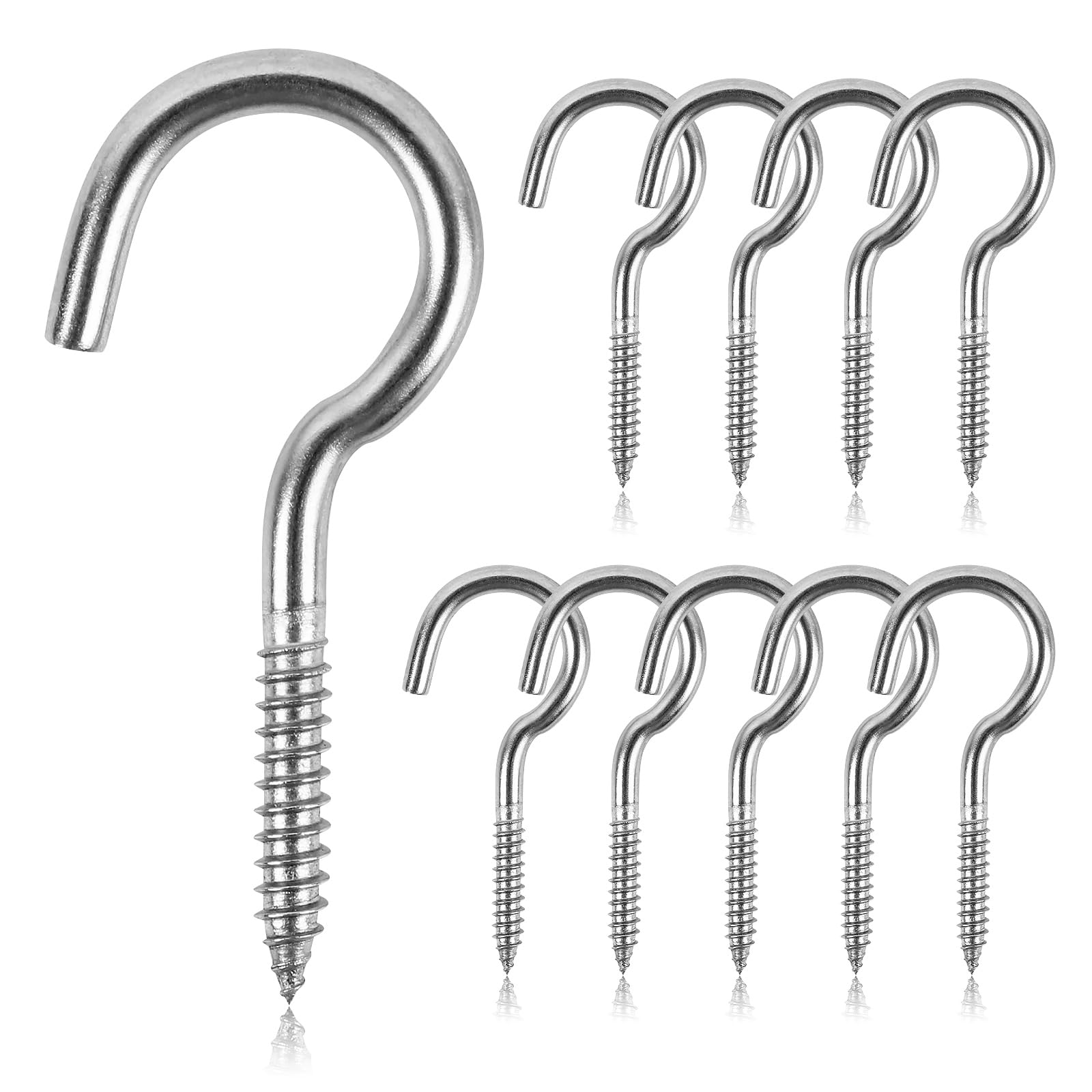 10 Pezzi Ganci a vite M3 x 40mm, Ganci da Soffitto in Acciaio Inox, Multiuso Ganci Avvitabili Gancetti in Metallo, Gancio a Vite per Legno, Piante,Tazze, Decorazioni Artistich