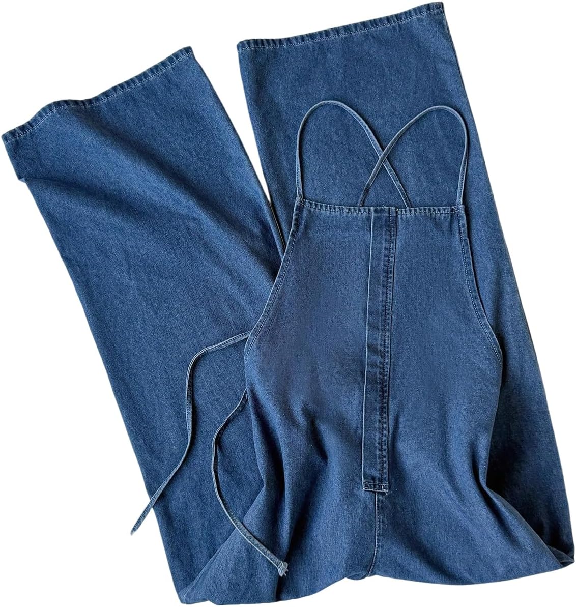 SweatyRocks Women's Crisscross Backless Spaghetti Strap Wide Leg Denim Jumpsuit Casual Jean Overalls