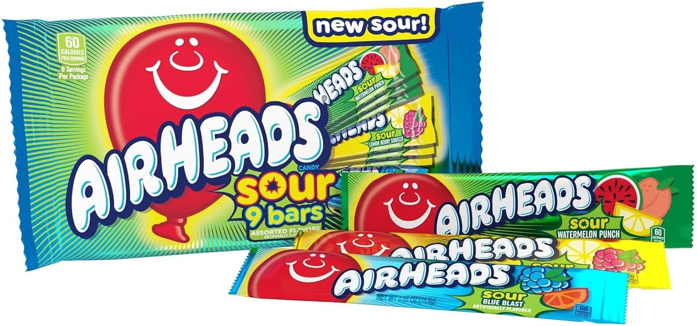 SOUR Candy Bars, Sour Watermelon Punch, Blue Blast, Lemon Berry Squeeze, 9 Bar Movie Theater Box