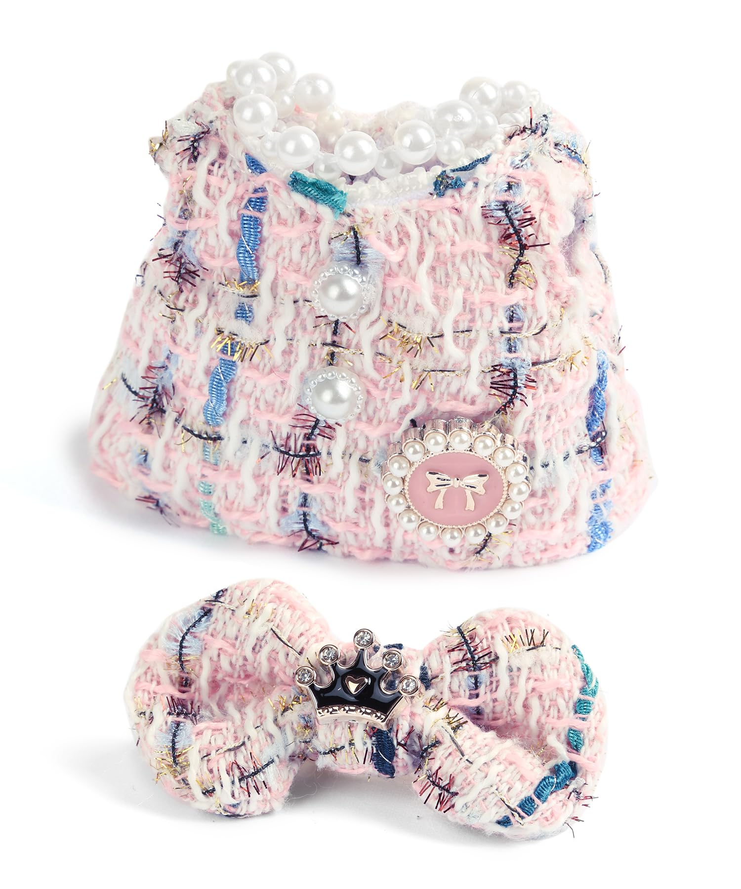 Doll Clothing Set,Tweed Dress for 17cm Dolls(No Doll), Luxury Chic Style Set Accessories Cute Princess Kawaii Outfits Pink Crown