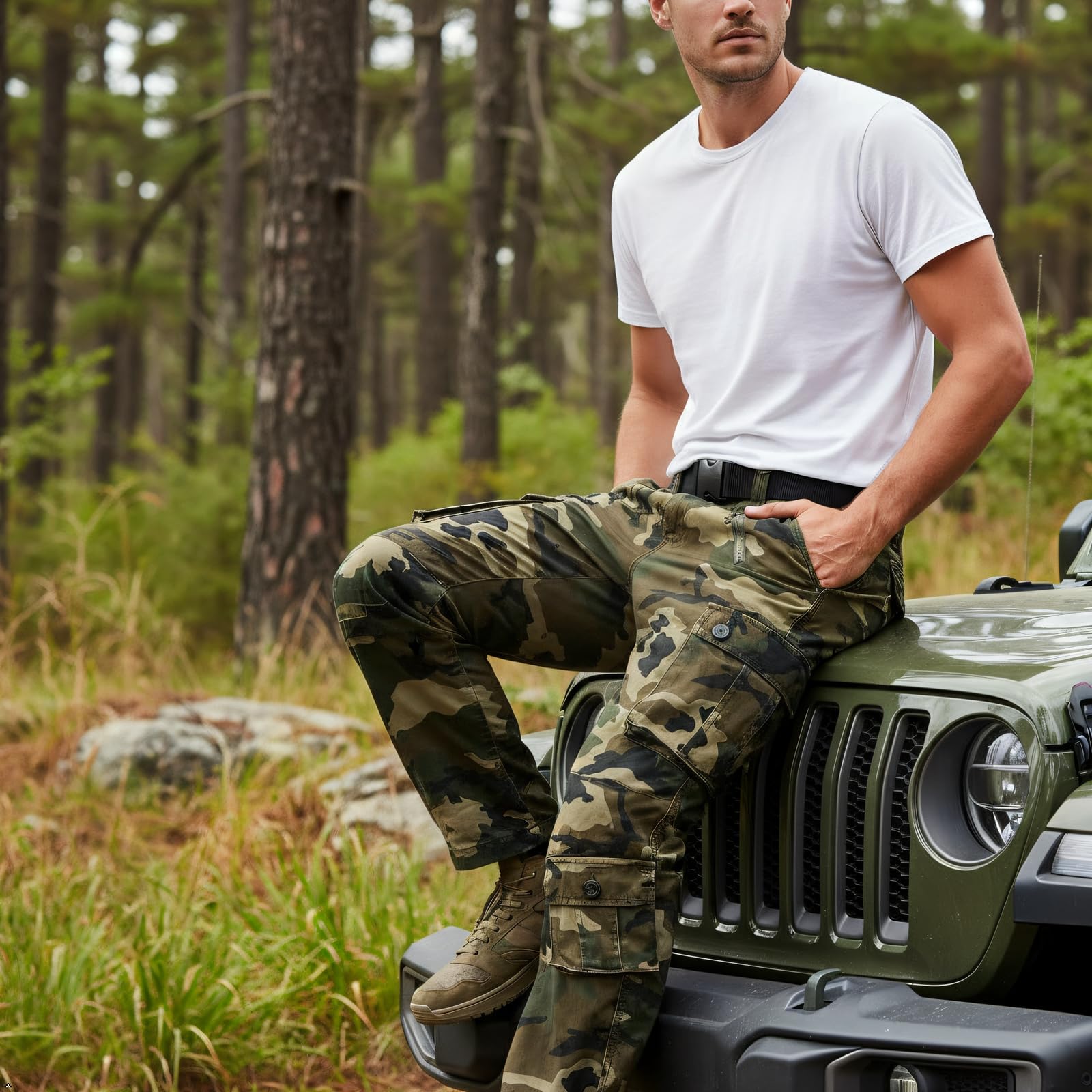 Aeslech Homme Pantalon Cargo Militaire avec 8 Poches Baggy Pantalon de Combat d'extérieur de Travail