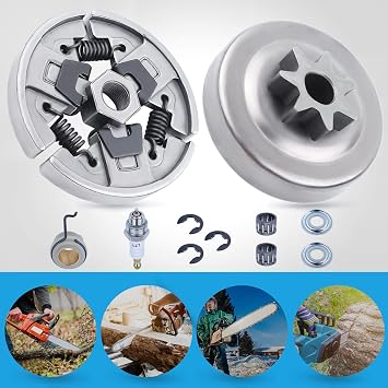 Adefol Sprocket Clutch Drum 3/8 7T Needle Bearing Kit for Stihl MS290 MS390 029 039 MS310 Chainsaw Replacement Parts with Worm Gear Washer E-Clip Spark Plug for 11296402000