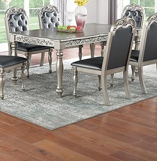 1pc Formal Dining Table Antique Design Silver Grey Rubberwood Furniture Ideal for Small to Medium Dining Areas