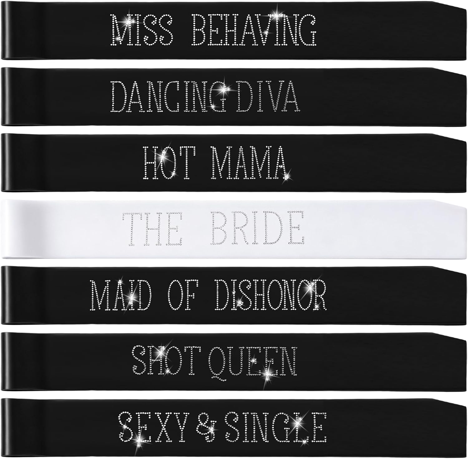 Yinder 7 Pcs Rhinestone Bride and Bridesmaid Sash Set, Bachelorette Party Sashes, Wedding Funny Bridal Team Sash, Bridal Shower Decorations for Woman, Bride Gifts of Honor Party Supplies(White Black)