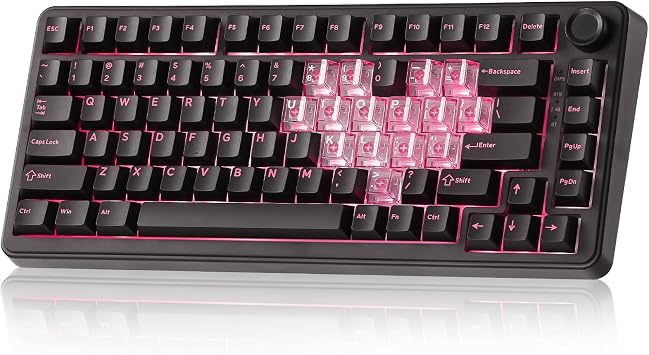 YUNZII B75 PRO Wireless Mechanical Gaming Keyboard | Custom 75% Layout with Knob,Gasket Mount,Hot Swap,Creamy Pre-lubed Switch,BT/USB-C/2.4G Black Heart, Cocoa Cream V2 Switch