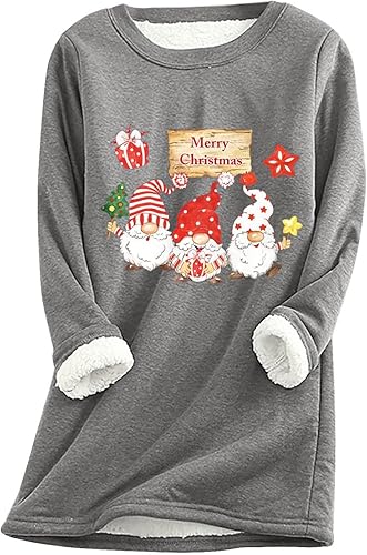 Womens Christmas Sweater Round Neck Long Sleeve T Shirt Letter Print Warm Sherpa Sweatshirt Comfy Dressy Outfit