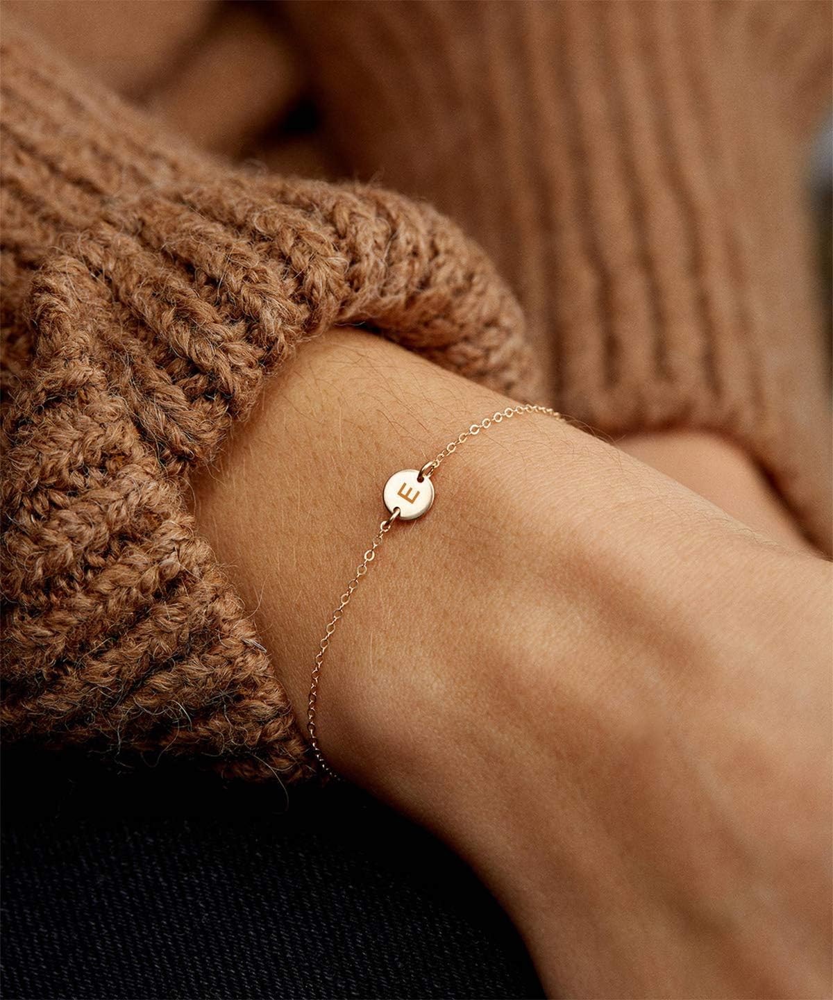 Initial Charm Bracelets 18K Gold Plated Stainless Steel Dainty Small Round Coin Disc Initial Bracelet Engraved Letters Personalized Name Bracelet for Women - Image 2