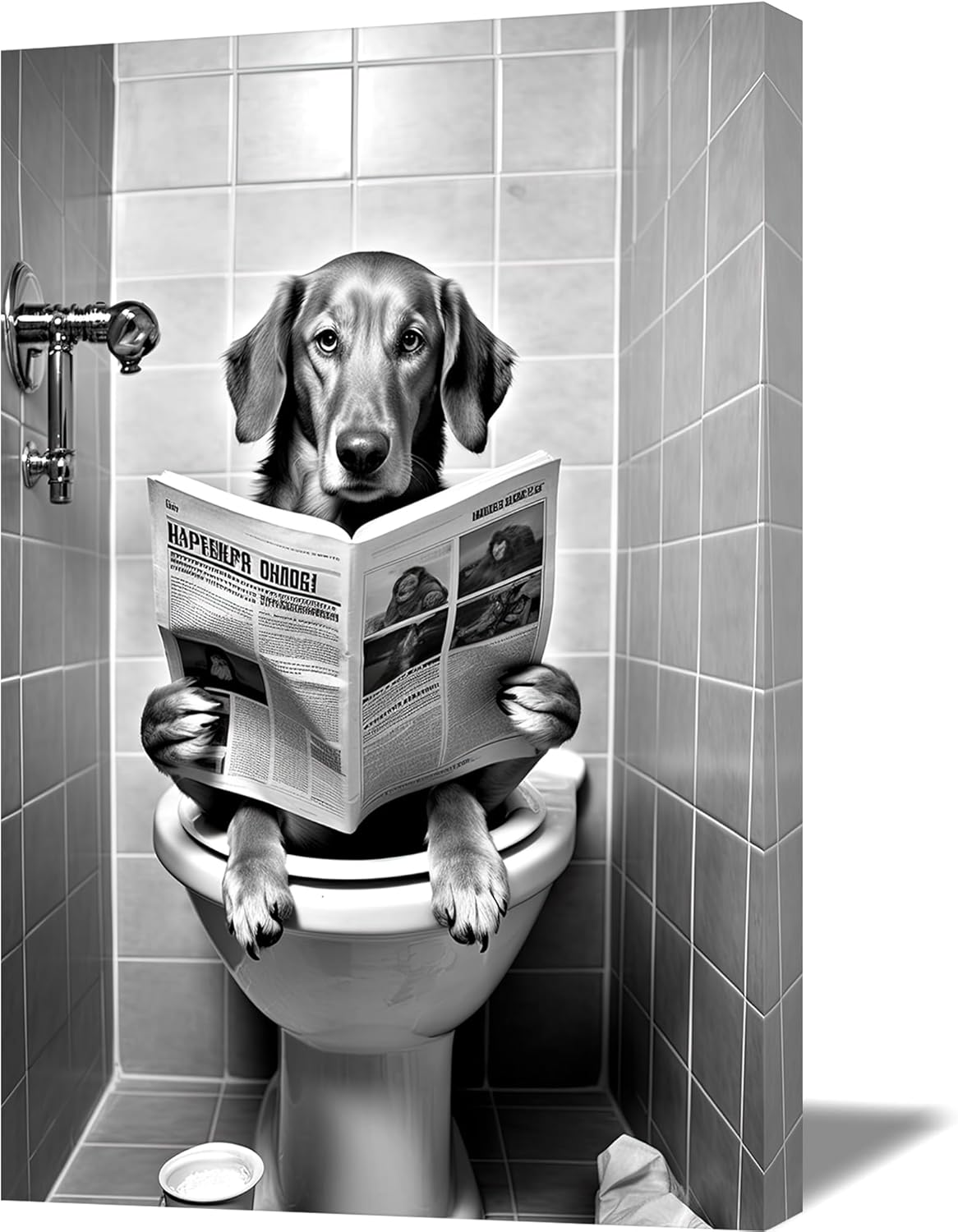 QIXIANG Bathroom Animal Canvas Wall Art Black and White Dog