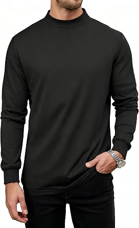 Mens Casual Cotton Mock Turtleneck Long Sleeve T-Shirts